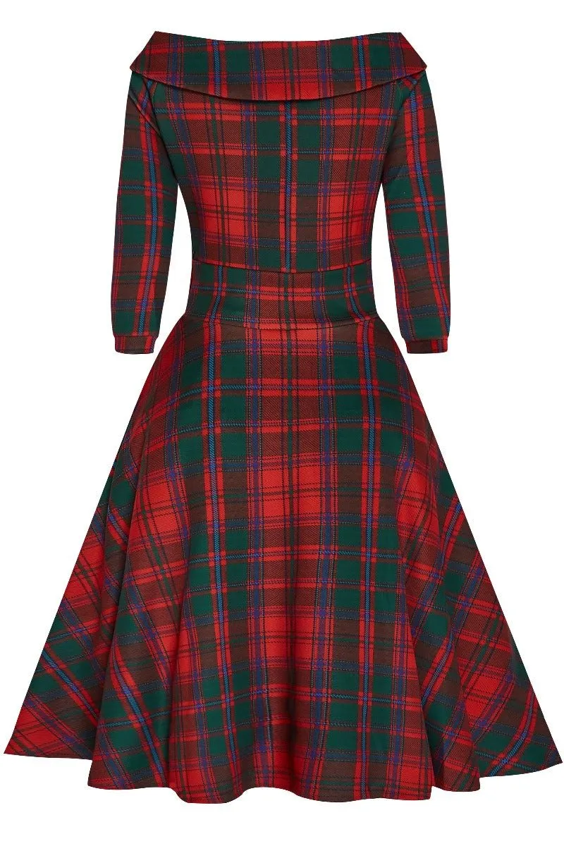 Deborah Flattering Swing Dress & Red & Green Plaid Print