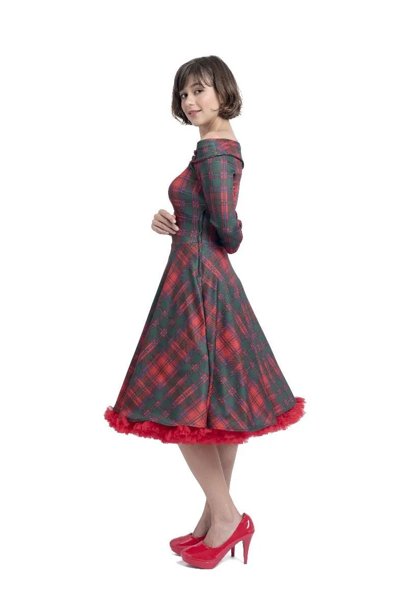 Deborah Flattering Swing Dress & Red & Green Plaid Print