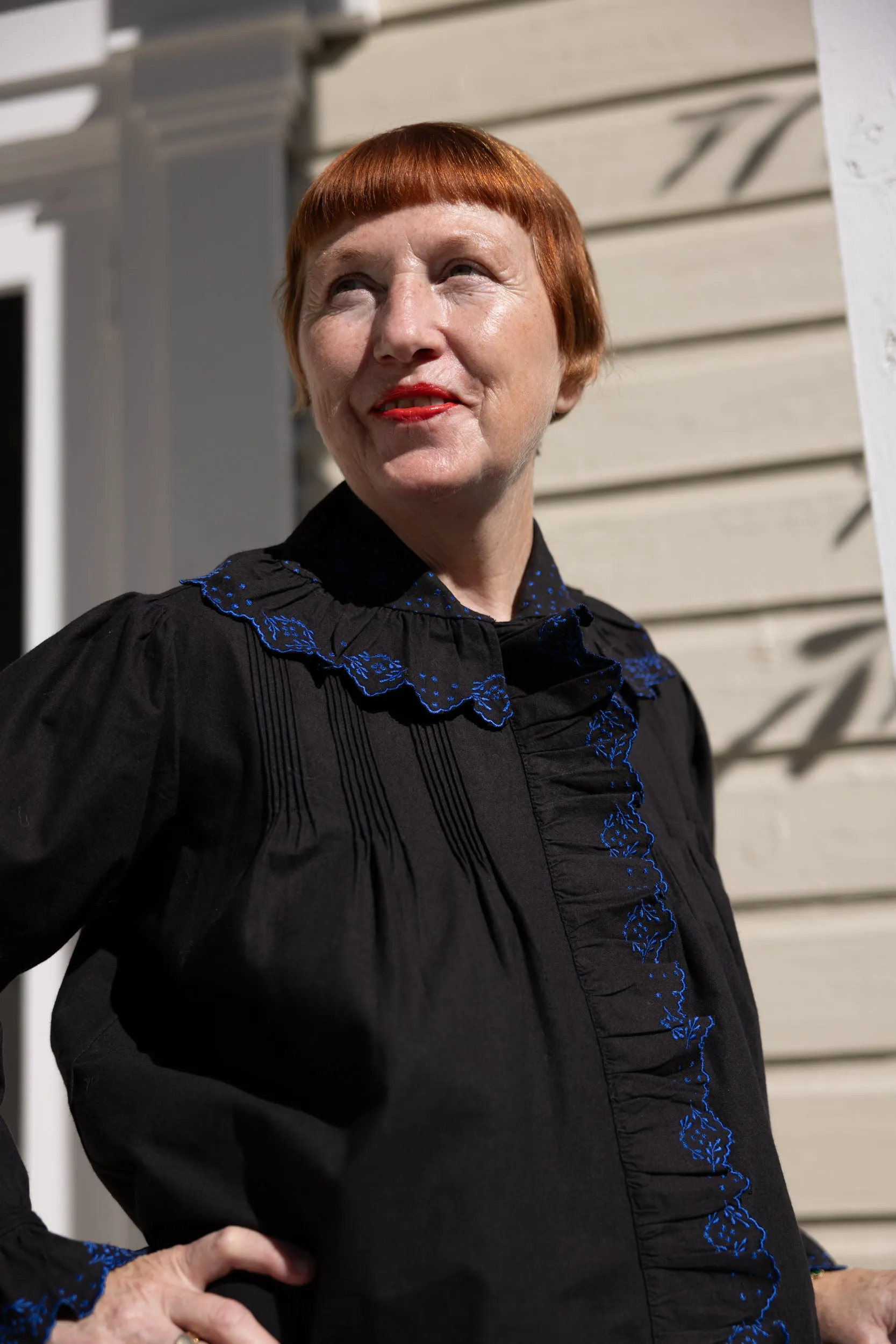 Dolly Embroidered Top - Black/Cobalt