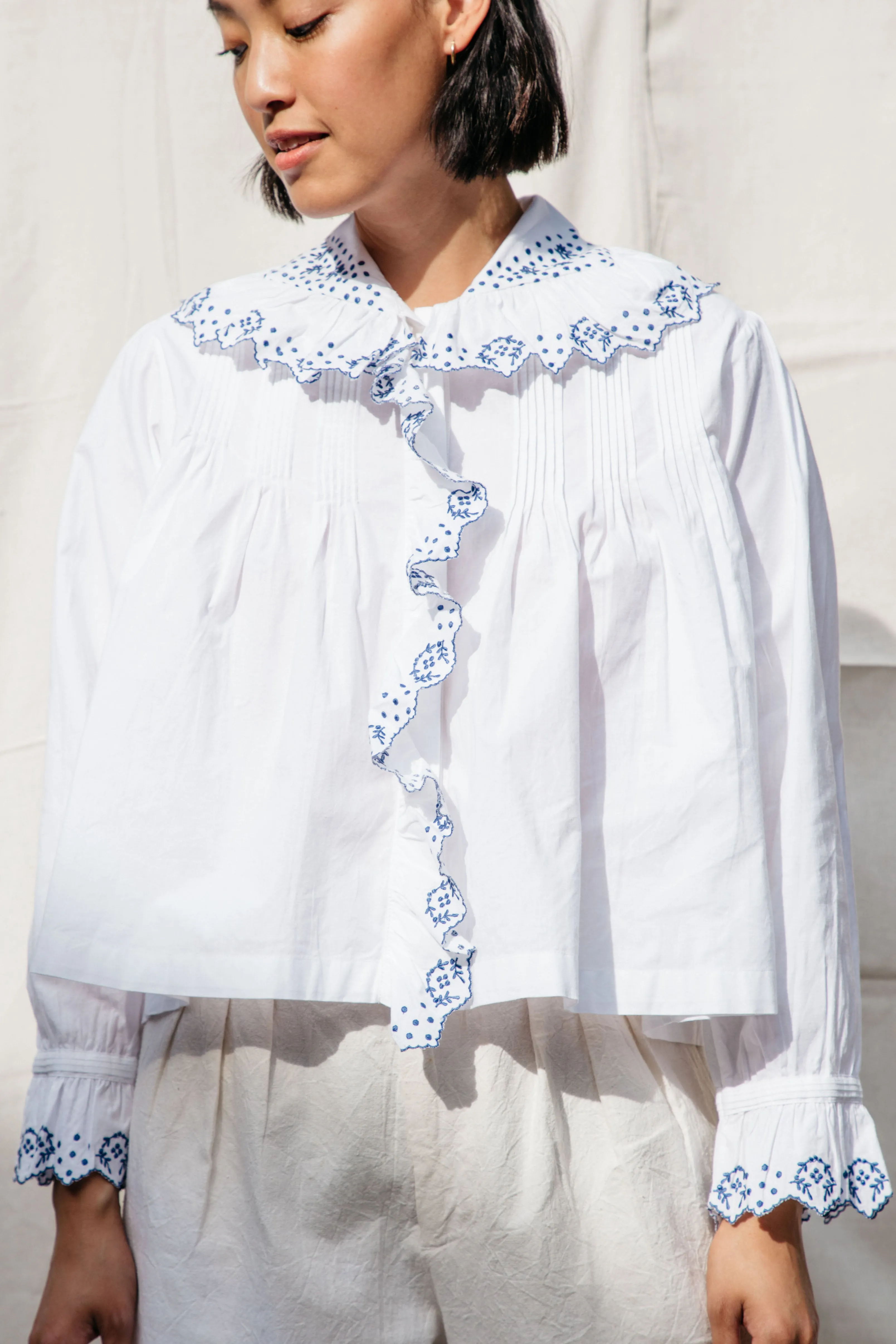 Dolly Embroidered Top - Vanilla/Cobalt