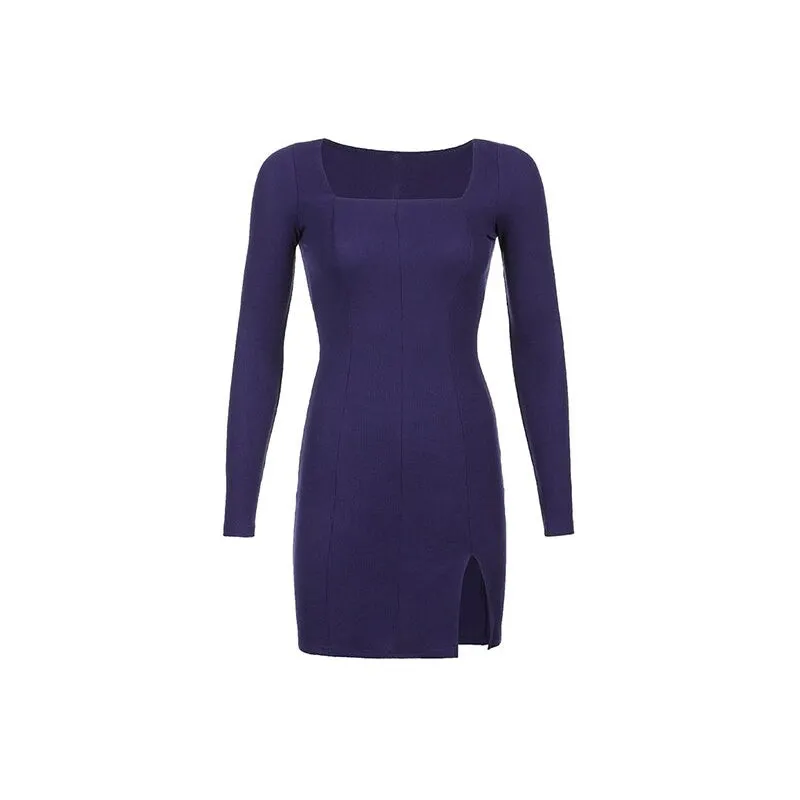 Flattering Knitted Long Sleeve Ruffles Bodycon Dresses