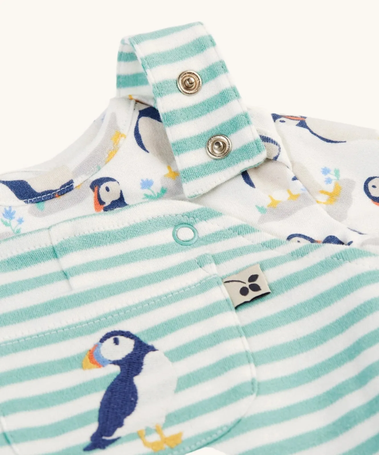 Frugi Footed Dungaree Gift Set - Puffin Pals/Moss Stripe