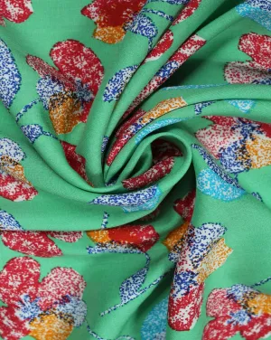 Green And Multicolor Floral Design Rayon Fabric