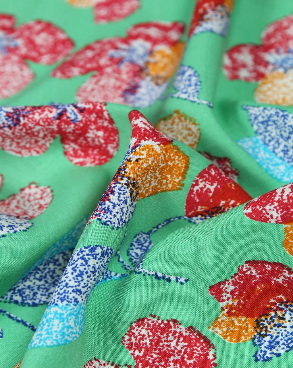 Green And Multicolor Floral Design Rayon Fabric