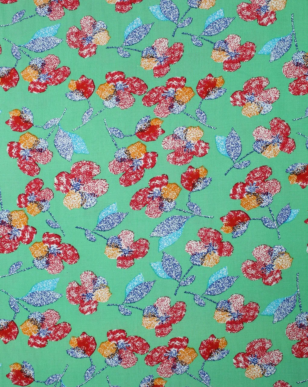 Green And Multicolor Floral Design Rayon Fabric