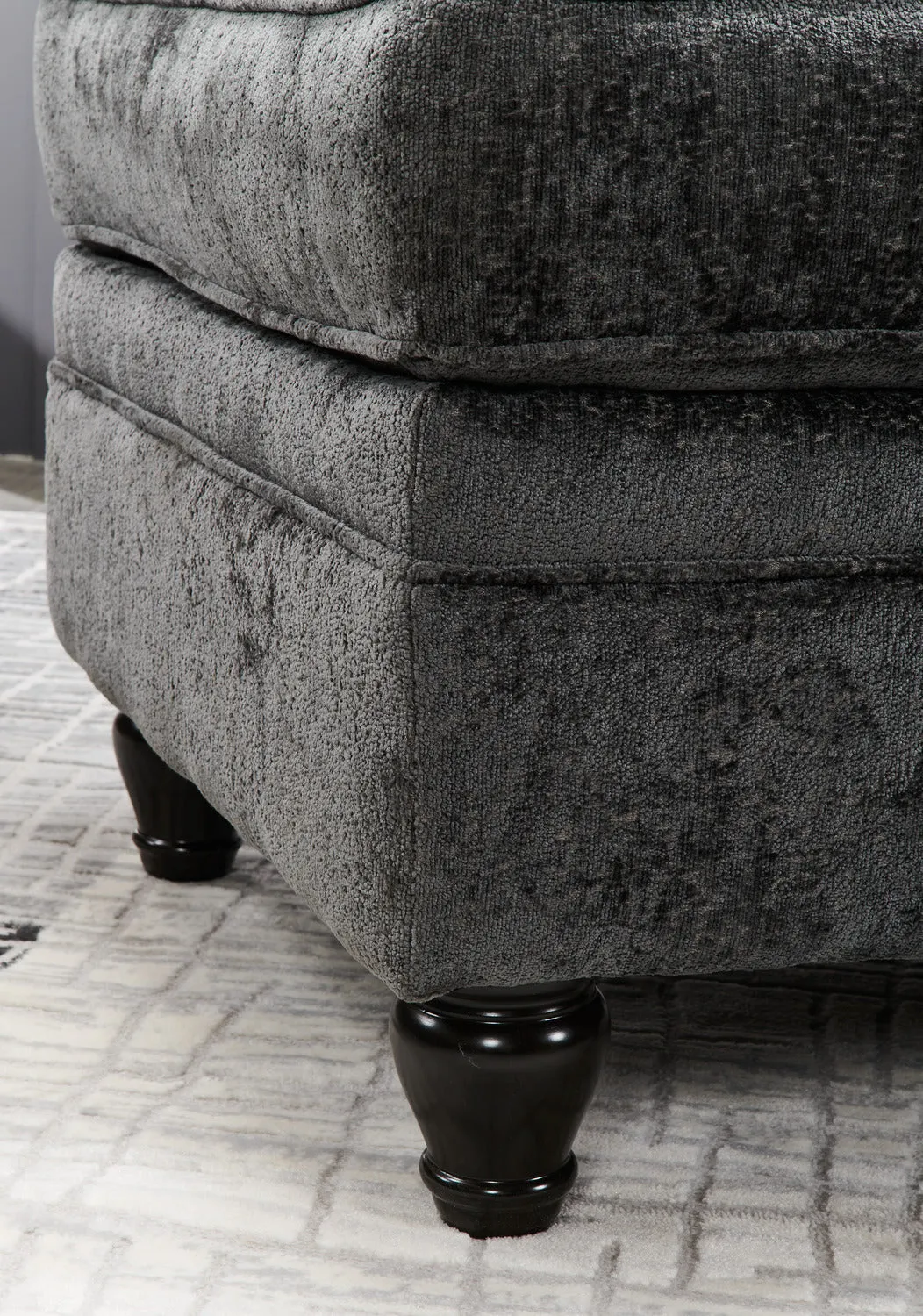 Greycliff Chenille Ottoman - Charcoal