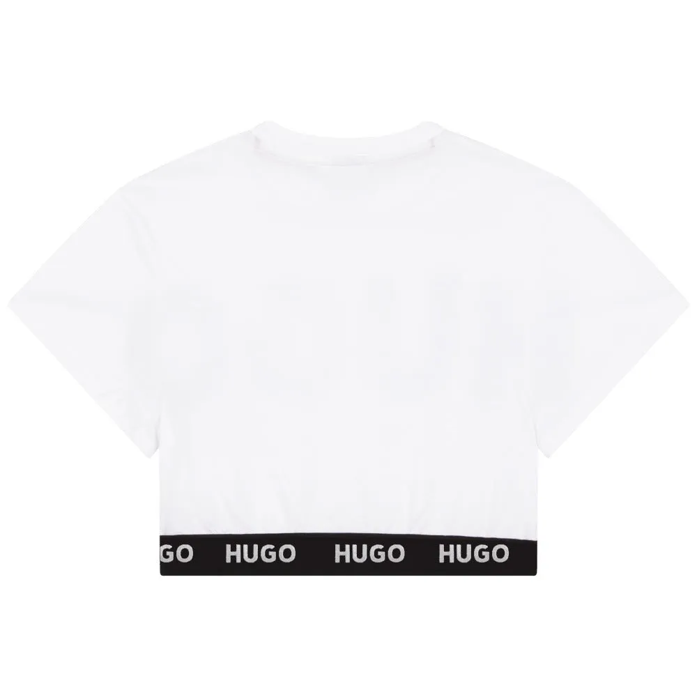 Hugo Kids Short Sleeve Crop Top T-Shirt - White