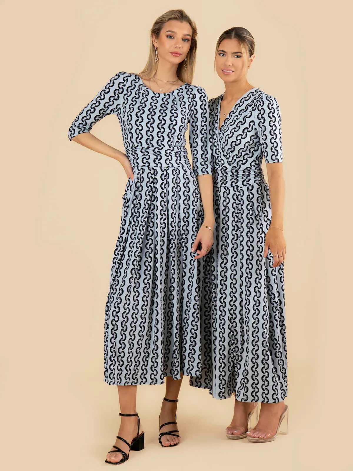 Jolie Moi Cierra 3/4 Sleeve Maxi Dress, Light Blue