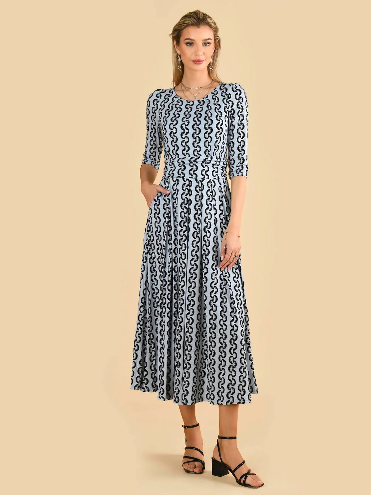 Jolie Moi Cierra 3/4 Sleeve Maxi Dress, Light Blue