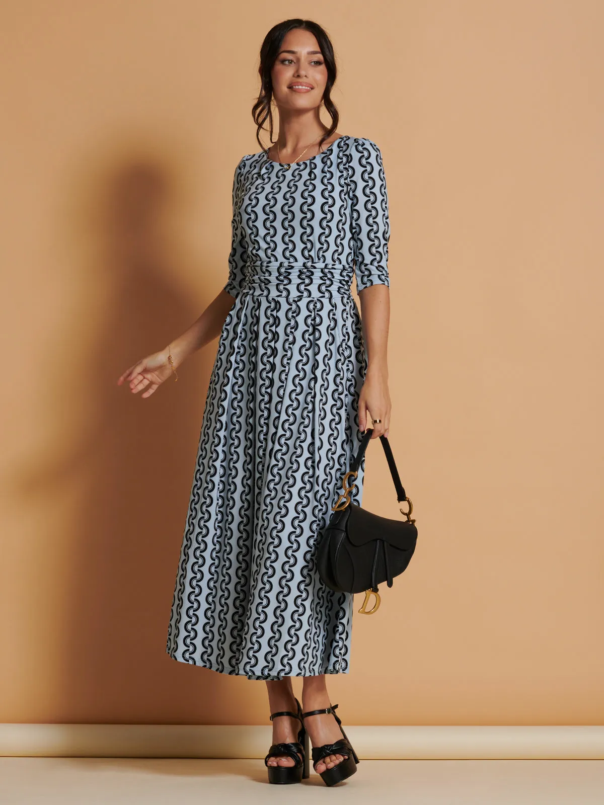 Jolie Moi Cierra 3/4 Sleeve Maxi Dress, Light Blue