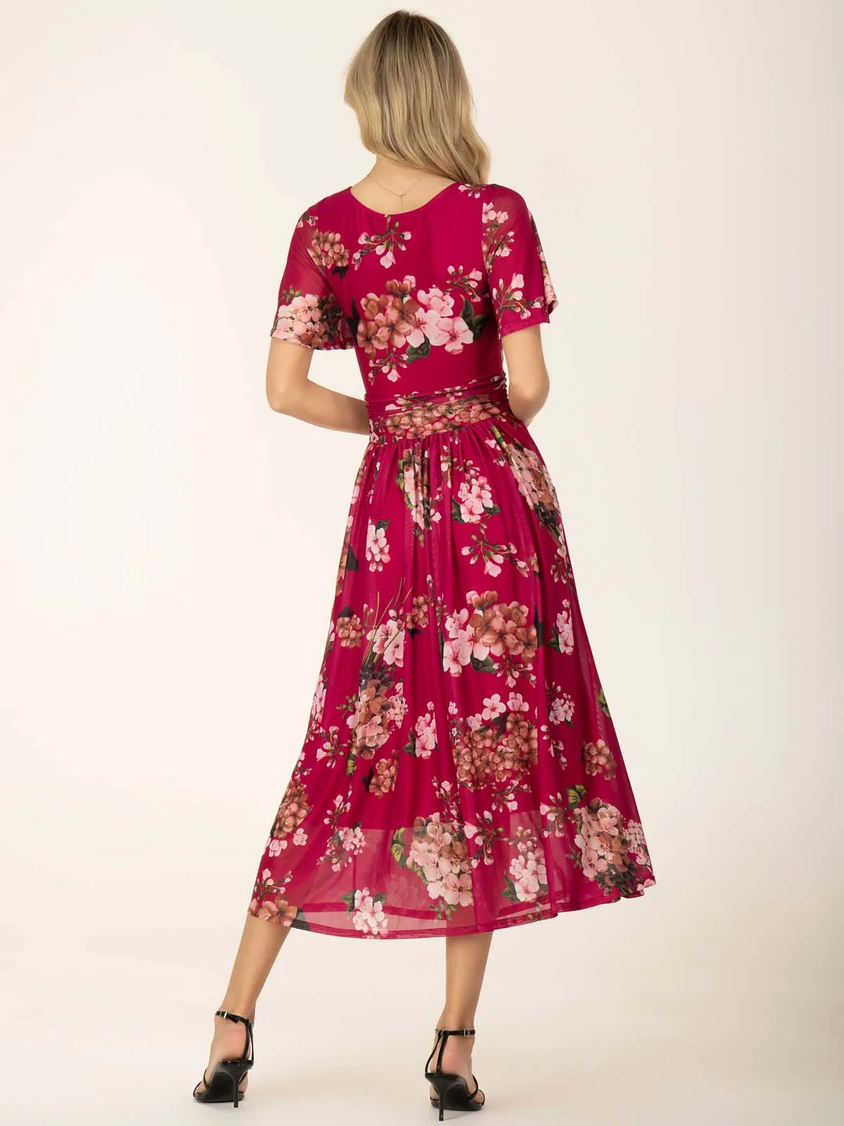 Julita Floral Mesh Midi Dress, Berry