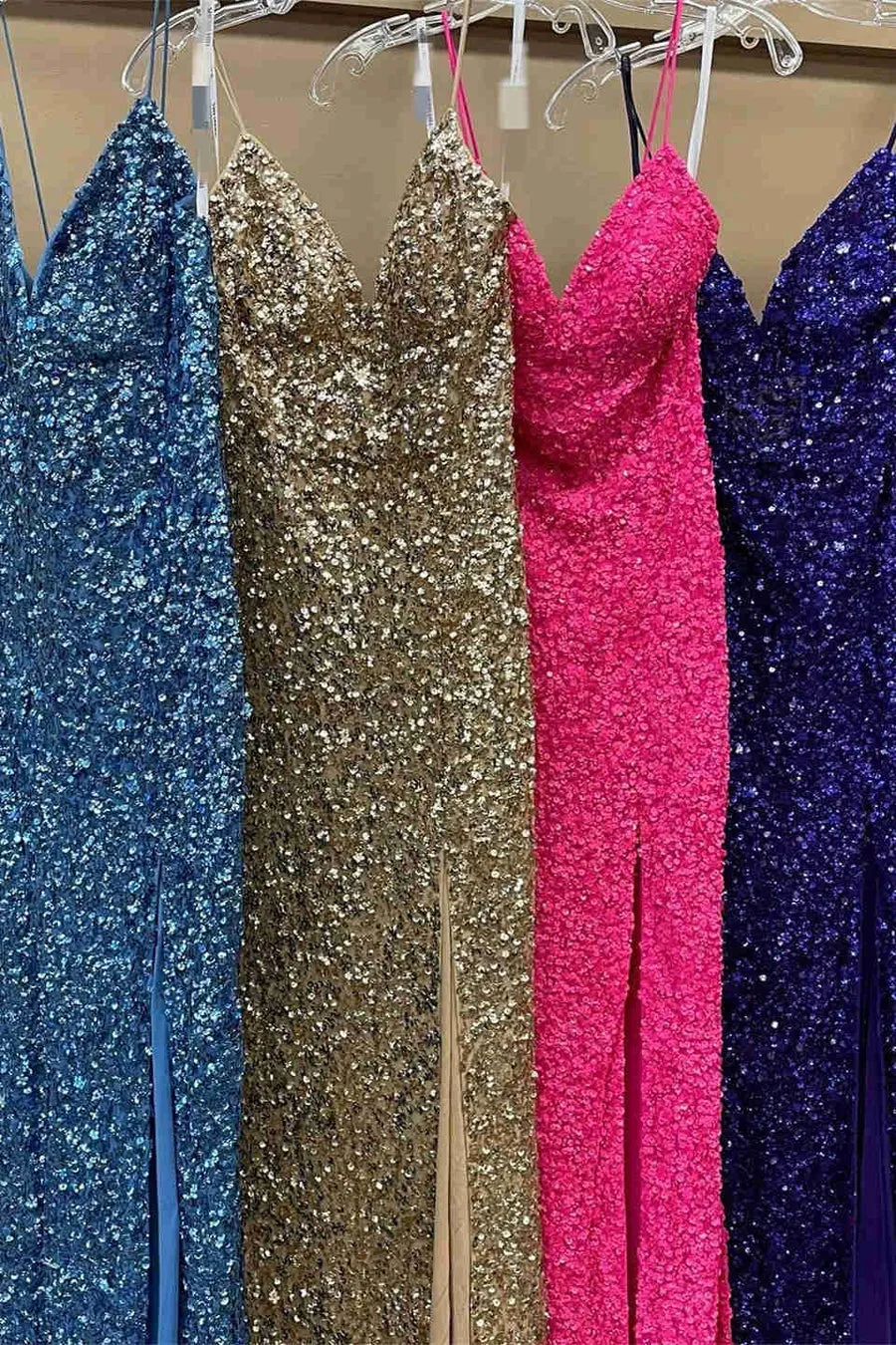 kamahe Mermaid Sequins Flattering Long Prom Party Dresses With Slit