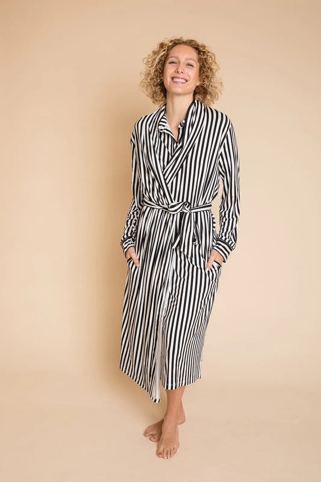 Ladies Robe - BLACK AND WHITE STRIPE