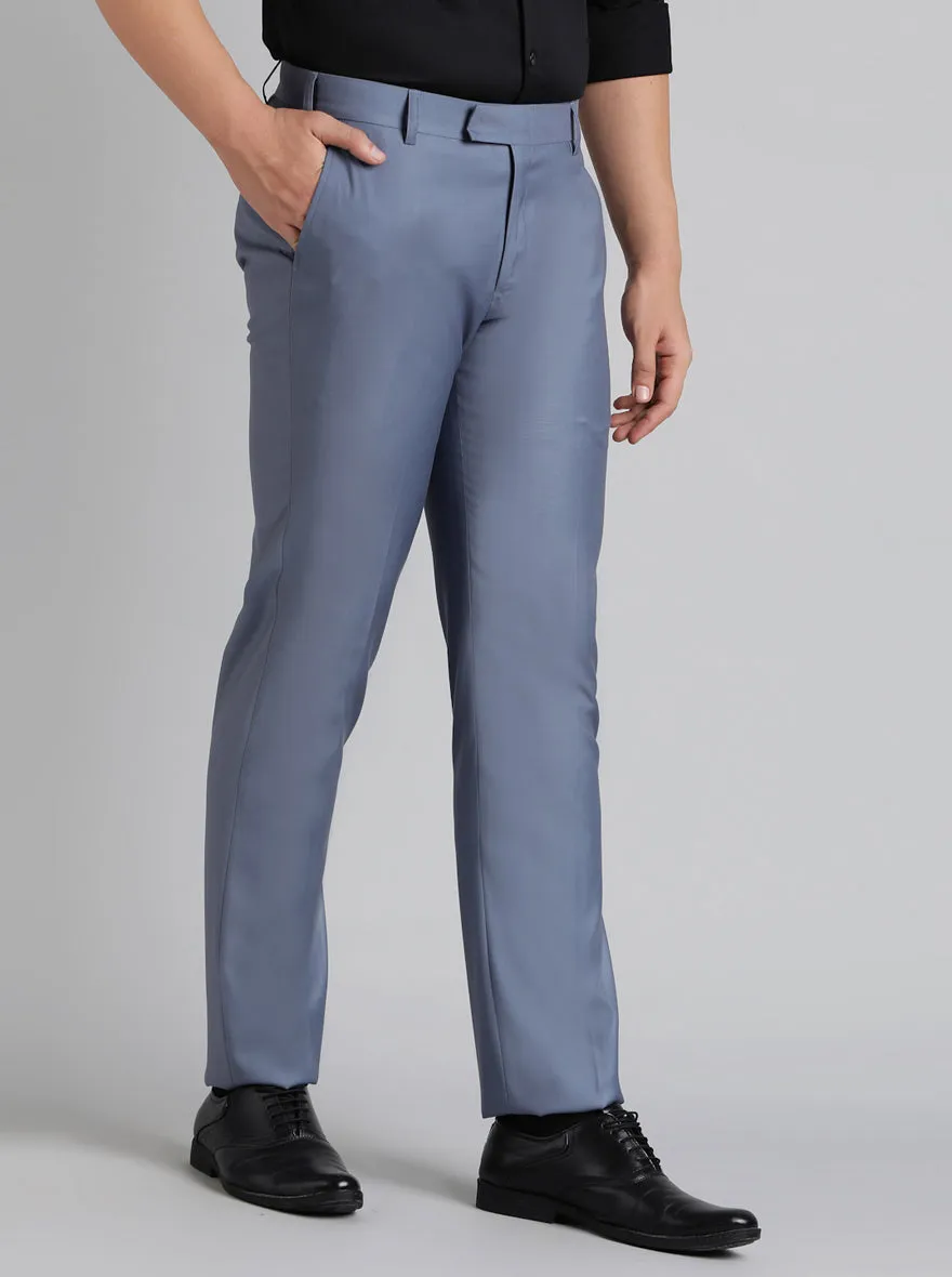 Light Blue Solid Slim Fit Formal Trouser | Metal