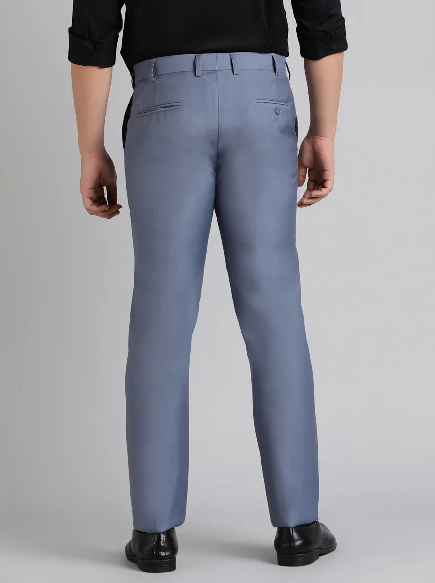 Light Blue Solid Slim Fit Formal Trouser | Metal