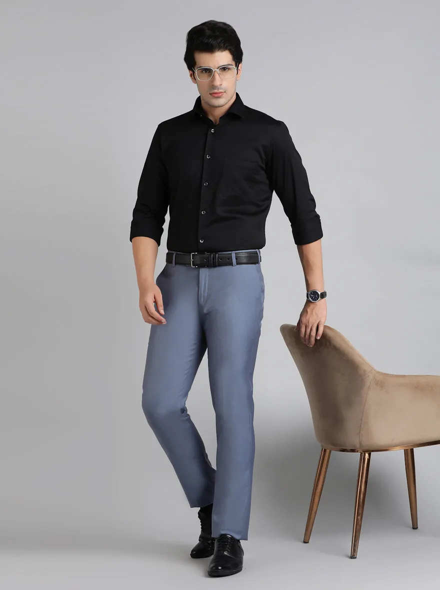 Light Blue Solid Slim Fit Formal Trouser | Metal