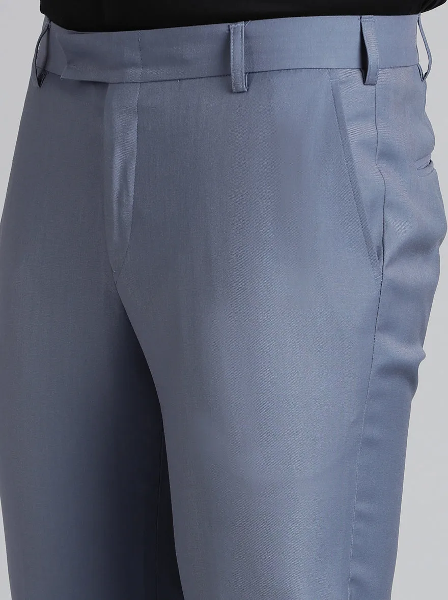 Light Blue Solid Slim Fit Formal Trouser | Metal