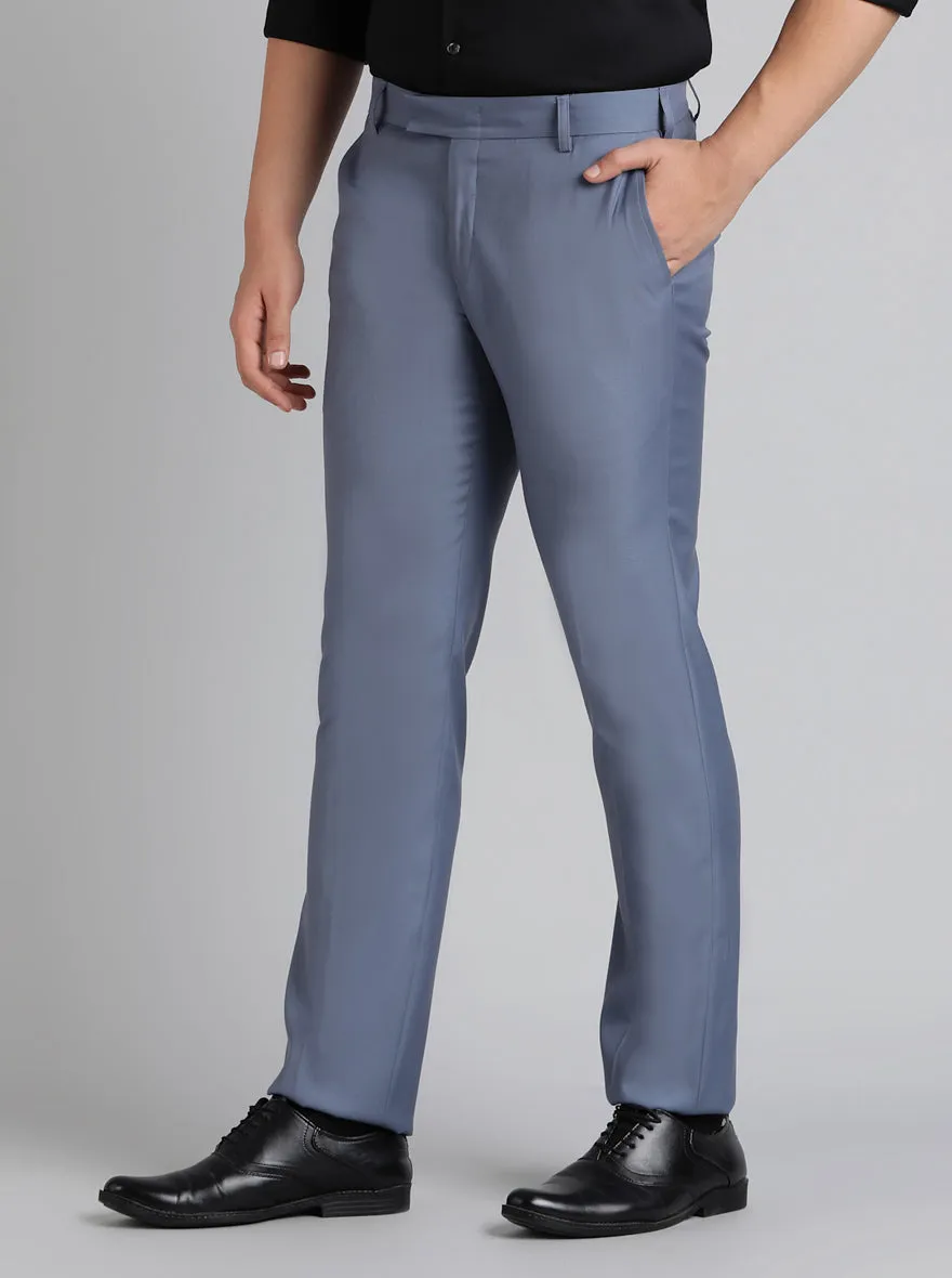 Light Blue Solid Slim Fit Formal Trouser | Metal