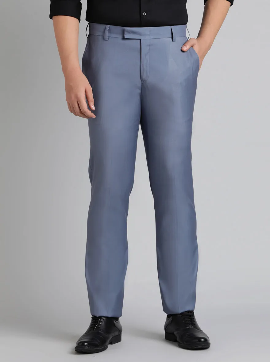 Light Blue Solid Slim Fit Formal Trouser | Metal