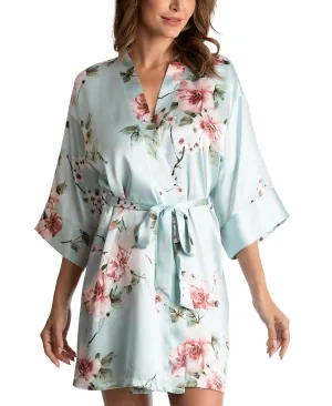 Linea Donatella satin wrap robe with floral print, multi