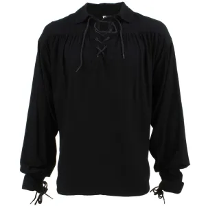 Long Sleeve Rayon Pirate Shirt - Black