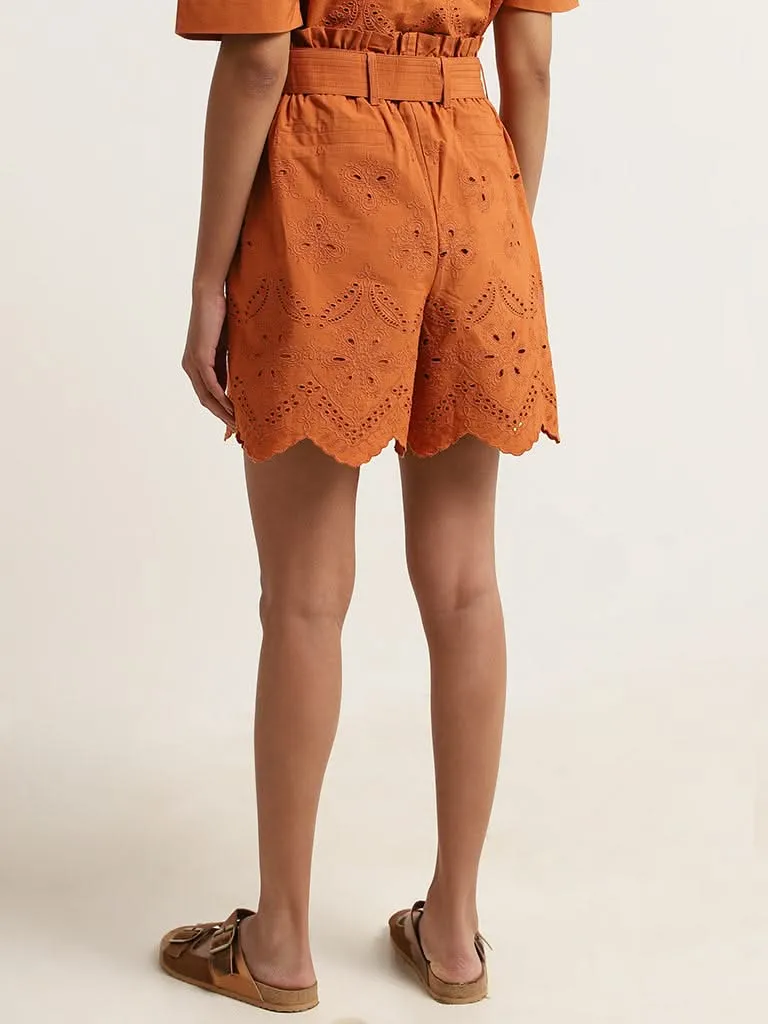 LOV Rust High-Waisted Cotton Shorts with Fabric Belt