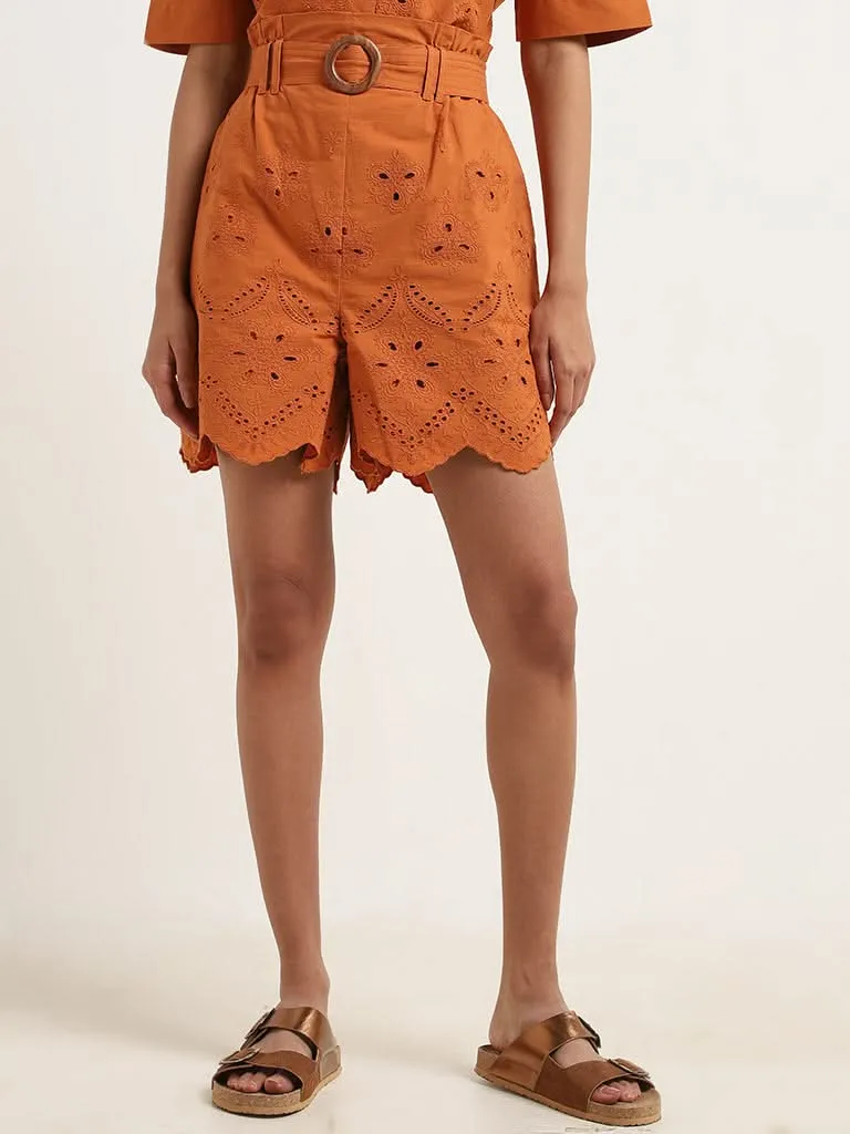 LOV Rust High-Waisted Cotton Shorts with Fabric Belt