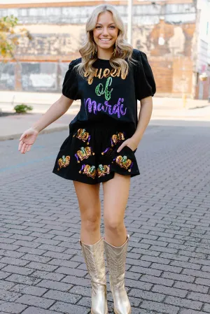 Mardi Gras Black Sequin Tiara Shorts