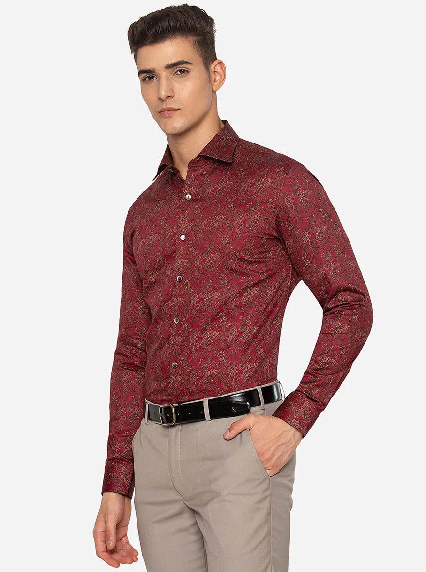 Maroon Printed Slim Fit Party Wear Shirt | Wyre