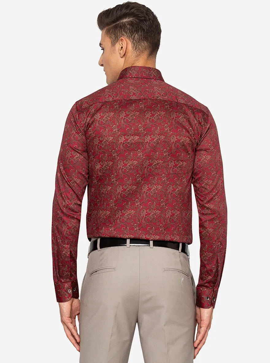 Maroon Printed Slim Fit Party Wear Shirt | Wyre