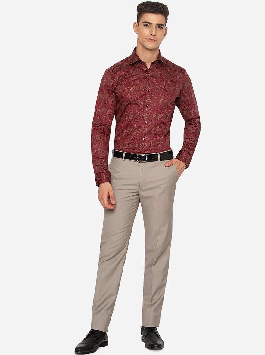 Maroon Printed Slim Fit Party Wear Shirt | Wyre