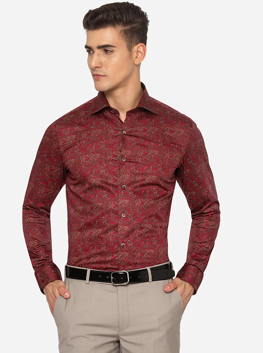 Maroon Printed Slim Fit Party Wear Shirt | Wyre