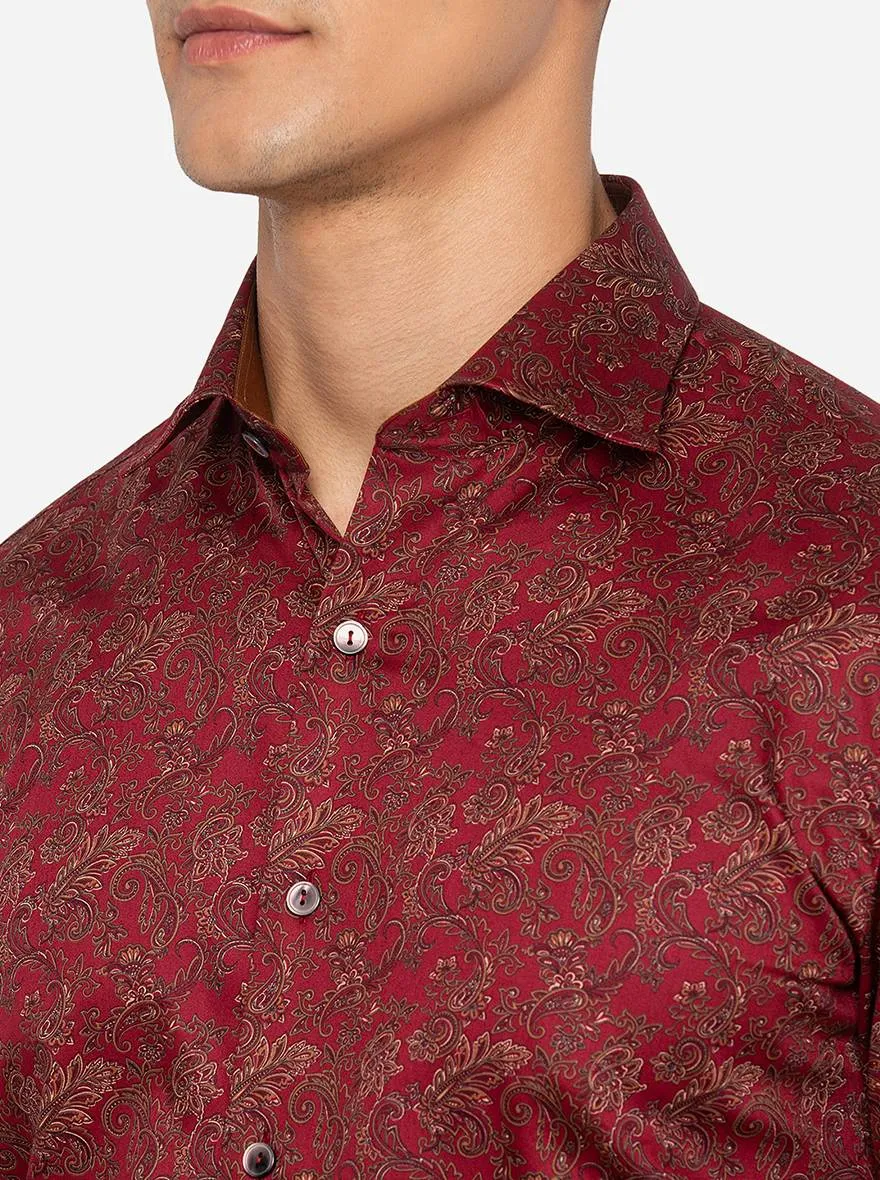 Maroon Printed Slim Fit Party Wear Shirt | Wyre