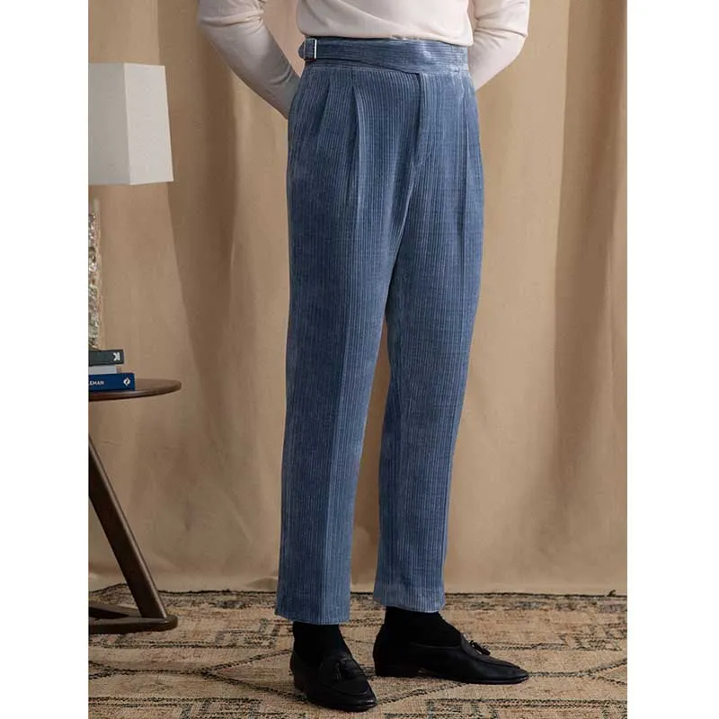 Men's Chenille Warm Casual High Waist Straight Trousers