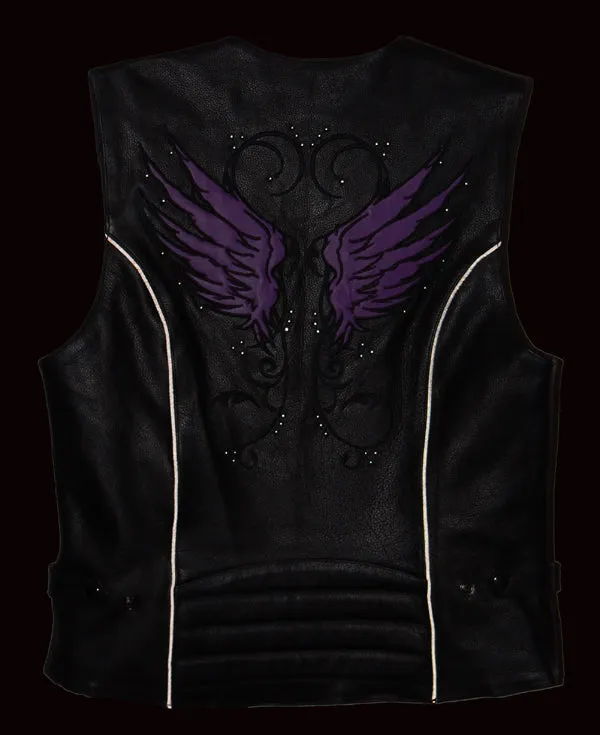 Milwaukee Leather XS1293 Ladies ‘Winged’ Black and Pink Studded Leather Vest