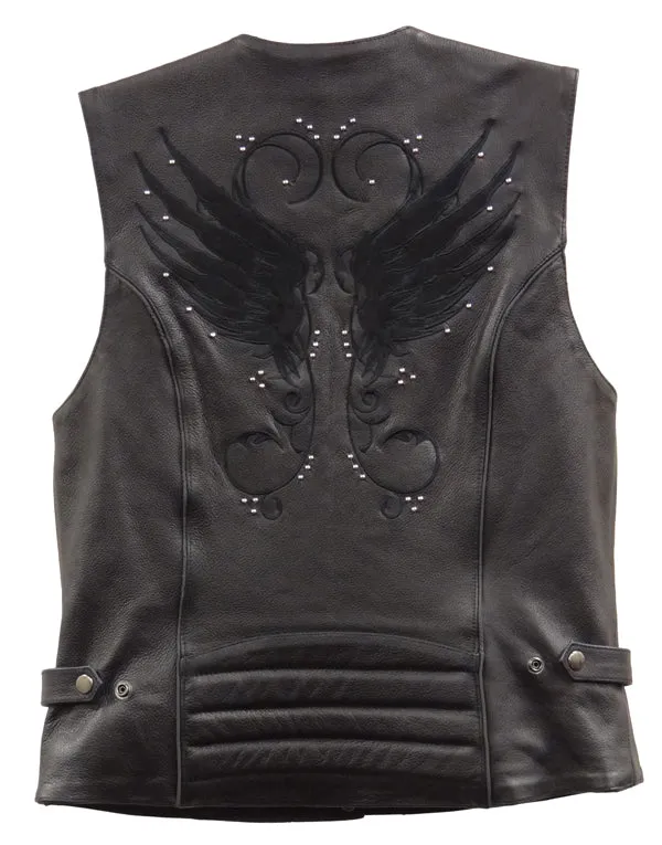 Milwaukee Leather XS1293 Ladies ‘Winged’ Solid Black Studded Leather Vest