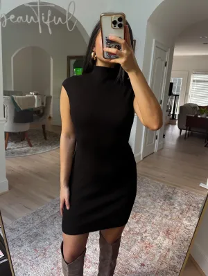 Mock Neck Black Dress