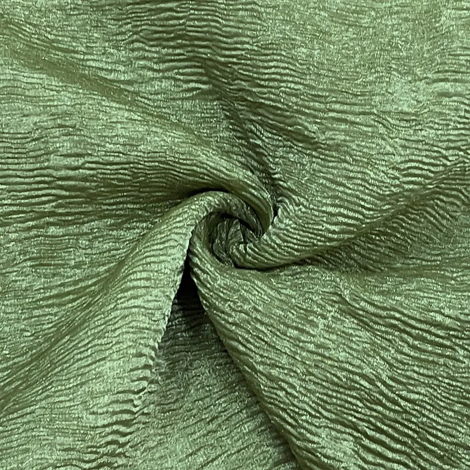 Olive Green Solid Shimmer Crushed Tissue Fabric