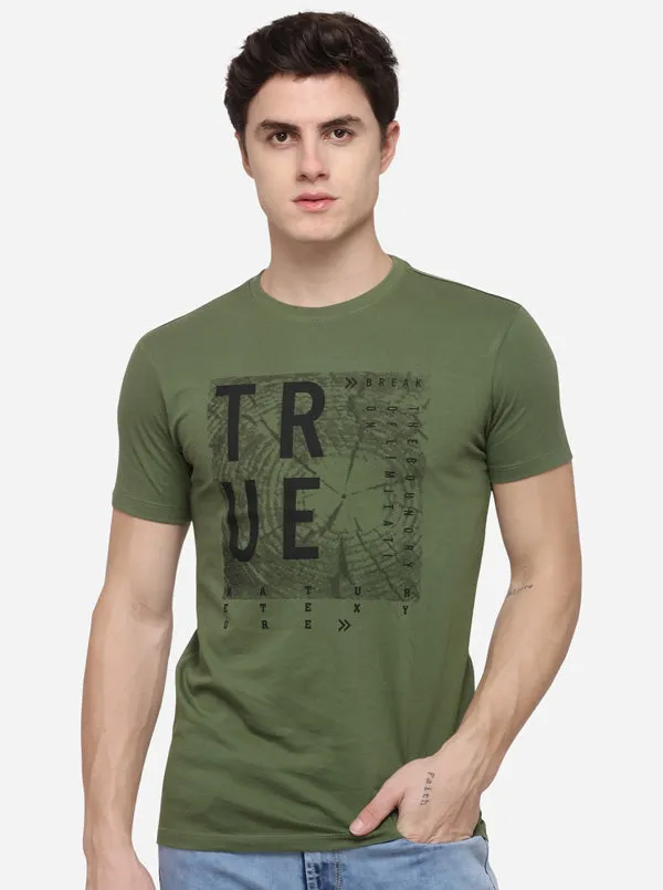 Olive Green Solid Slim Fit T-Shirt | Greenfibre