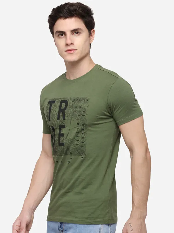 Olive Green Solid Slim Fit T-Shirt | Greenfibre