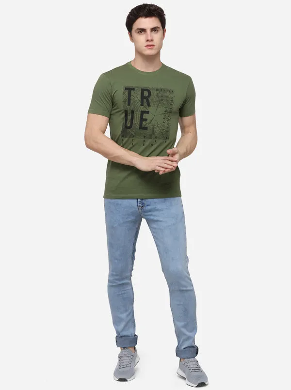 Olive Green Solid Slim Fit T-Shirt | Greenfibre