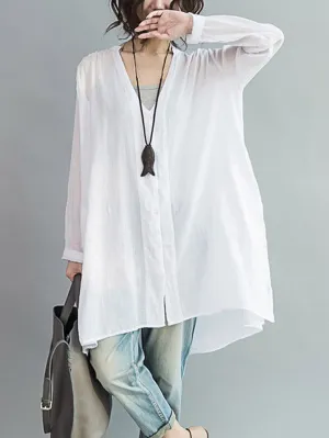 Original Solid Sun-Protection V-Neck Blouse Tops