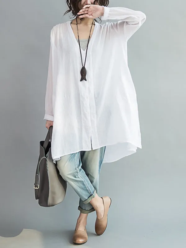 Original Solid Sun-Protection V-Neck Blouse Tops