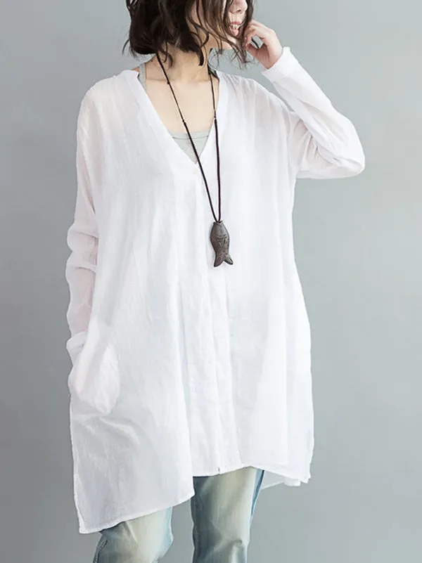 Original Solid Sun-Protection V-Neck Blouse Tops