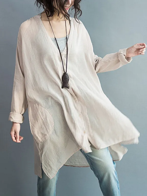 Original Solid Sun-Protection V-Neck Blouse Tops