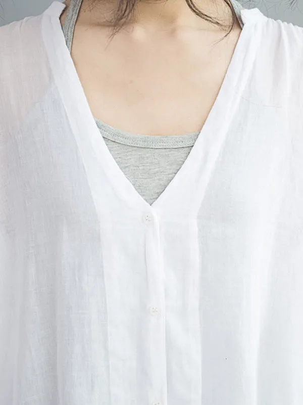 Original Solid Sun-Protection V-Neck Blouse Tops