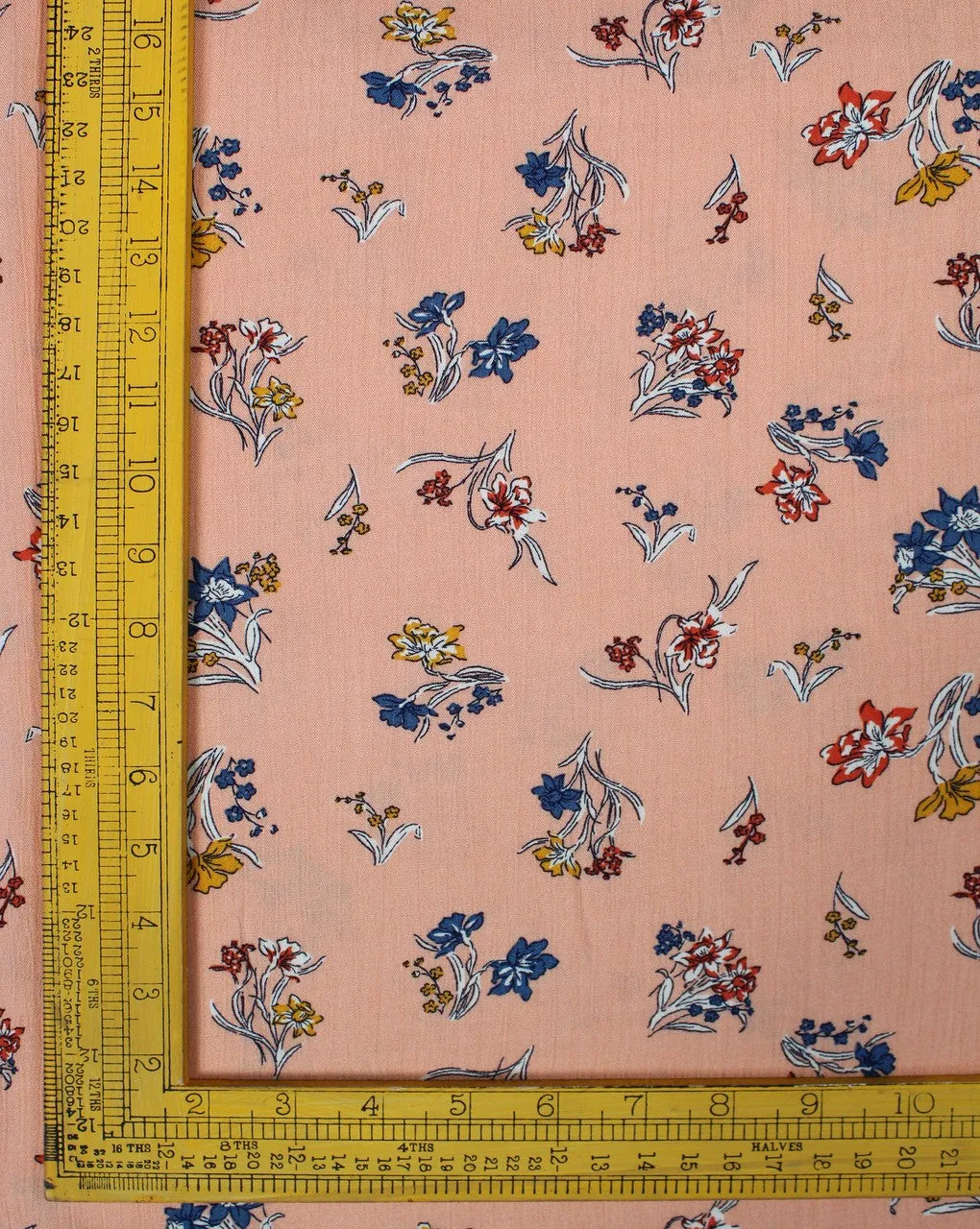 Peach And Multicolor Floral Design Rayon Fabric