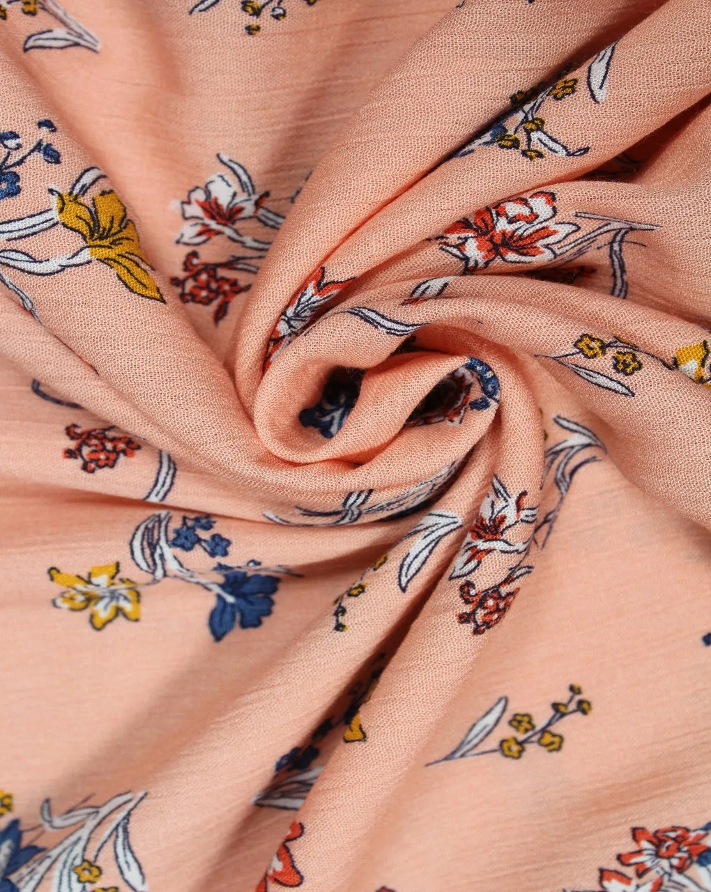 Peach And Multicolor Floral Design Rayon Fabric