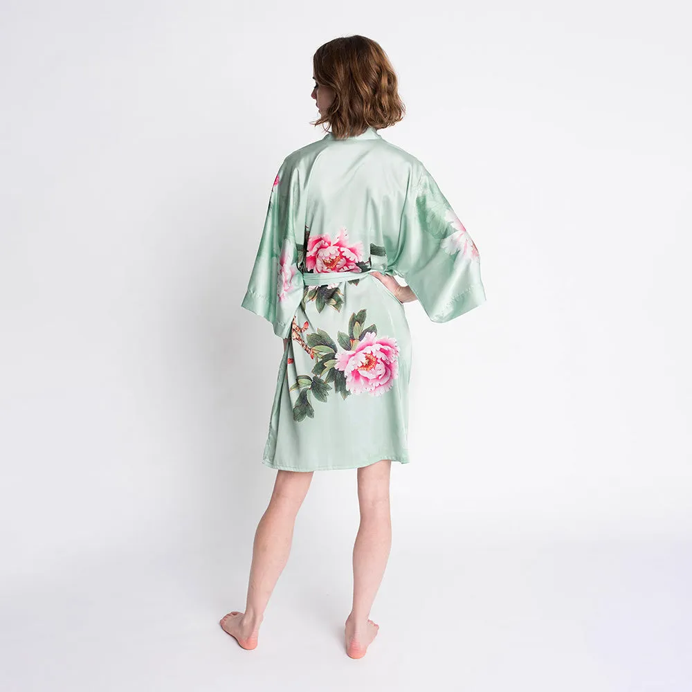 Peony & Bird Short Kimono Robe