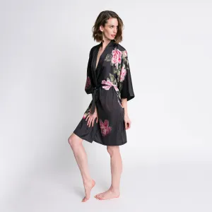 Peony & Bird Short Kimono Robe